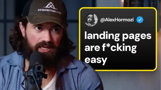 Alex Hormozi discussing landing pages on video